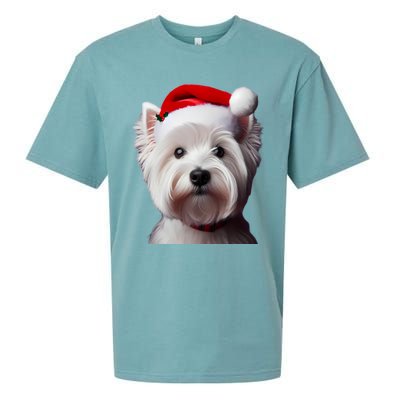 West Highland White Terrier With Santa Hat Christmas Dog Mom Gift Sueded Cloud Jersey T-Shirt