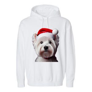 West Highland White Terrier With Santa Hat Christmas Dog Mom Gift Garment-Dyed Fleece Hoodie