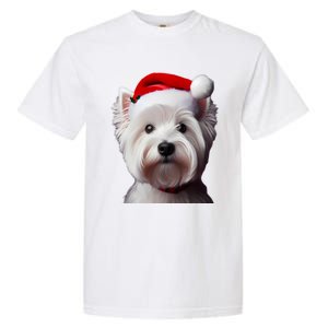 West Highland White Terrier With Santa Hat Christmas Dog Mom Gift Garment-Dyed Heavyweight T-Shirt