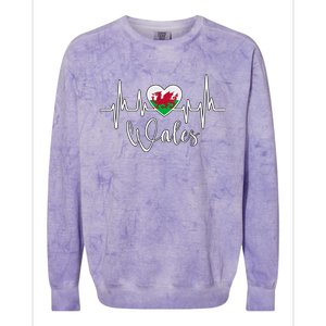 Wales Heart Welsh Heartbeat Ekg Pulse Welsh Pride Roots Gift Colorblast Crewneck Sweatshirt