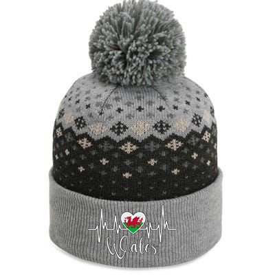 Wales Heart Welsh Heartbeat Ekg Pulse Welsh Pride Roots Gift The Baniff Cuffed Pom Beanie