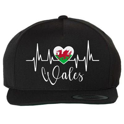 Wales Heart Welsh Heartbeat Ekg Pulse Welsh Pride Roots Gift Wool Snapback Cap