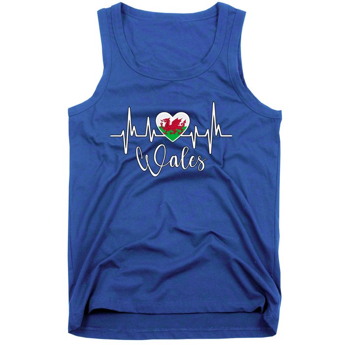 Wales Heart Welsh Heartbeat Ekg Pulse Welsh Pride Roots Gift Tank Top