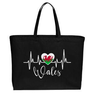 Wales Heart Welsh Heartbeat Ekg Pulse Welsh Pride Roots Gift Cotton Canvas Jumbo Tote