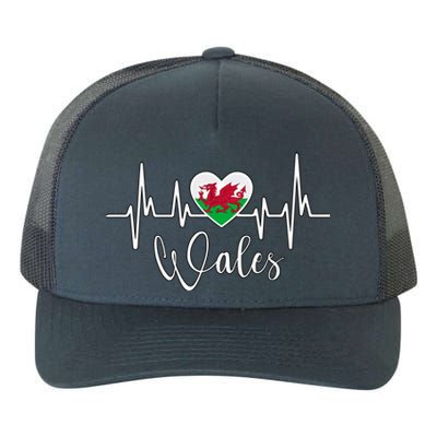 Wales Heart Welsh Heartbeat Ekg Pulse Welsh Pride Roots Gift Yupoong Adult 5-Panel Trucker Hat