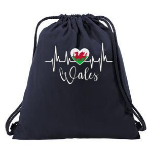 Wales Heart Welsh Heartbeat Ekg Pulse Welsh Pride Roots Gift Drawstring Bag