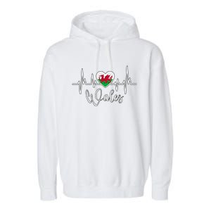 Wales Heart Welsh Heartbeat Ekg Pulse Welsh Pride Roots Gift Garment-Dyed Fleece Hoodie