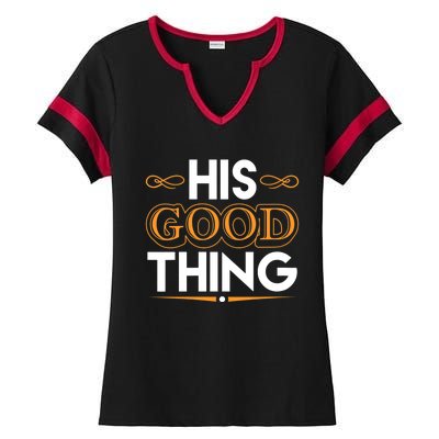 Wo He Who Finds His Good Thing Proverbs 18 22 Matching Couple V-Neck Ladies Halftime Notch Neck Tee