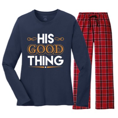 Wo He Who Finds His Good Thing Proverbs 18 22 Matching Couple V-Neck Women's Long Sleeve Flannel Pajama Set 