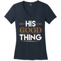 Wo He Who Finds His Good Thing Proverbs 18 22 Matching Couple V-Neck Women's V-Neck T-Shirt