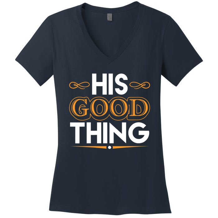 Wo He Who Finds His Good Thing Proverbs 18 22 Matching Couple V-Neck Women's V-Neck T-Shirt