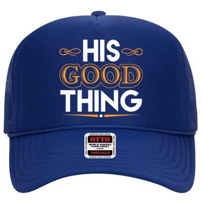 Wo He Who Finds His Good Thing Proverbs 18 22 Matching Couple V-Neck High Crown Mesh Back Trucker Hat