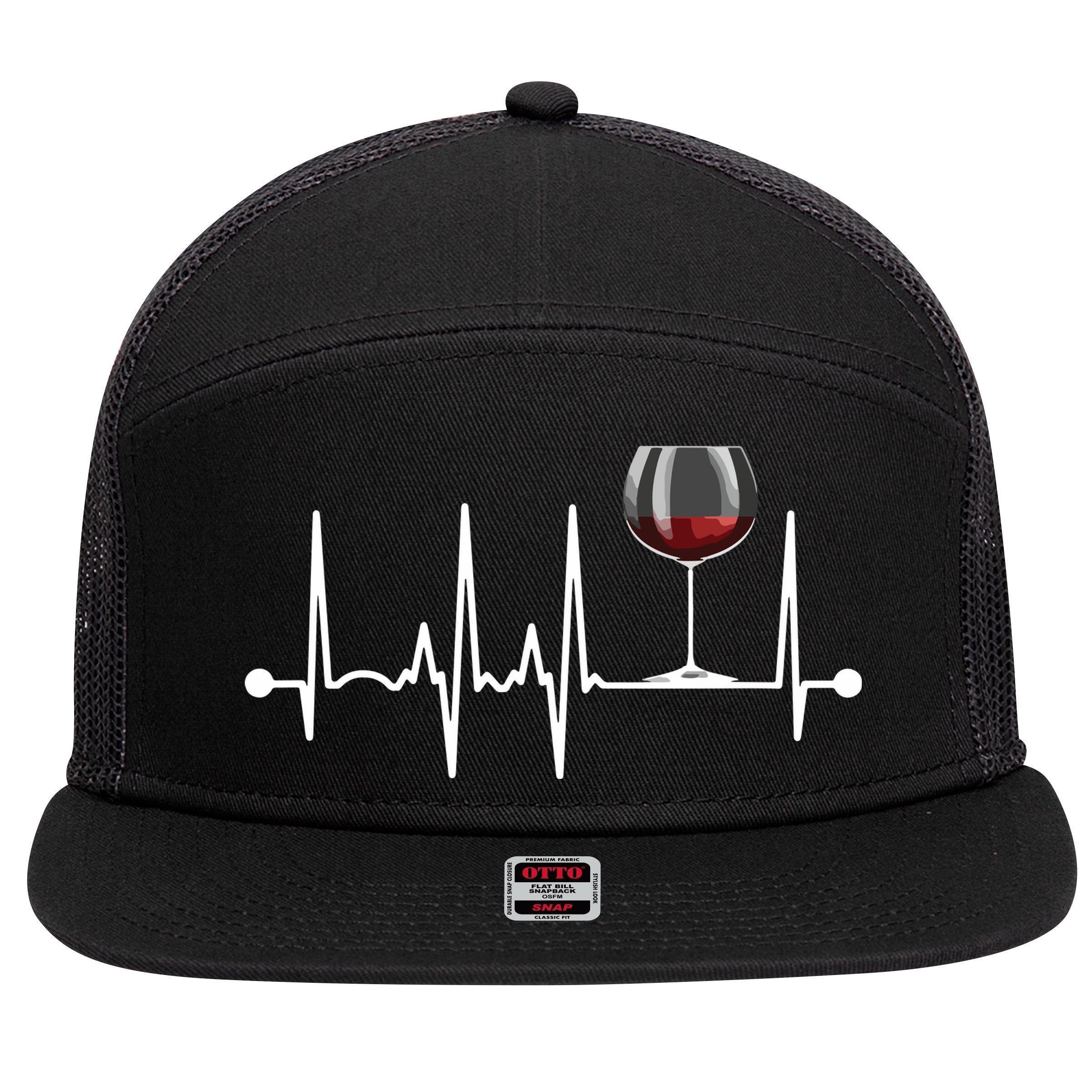 Wine Heartbeat Wine Drinker Lover Tasting Gift Wine Glass 7 Panel Mesh Trucker Snapback Hat