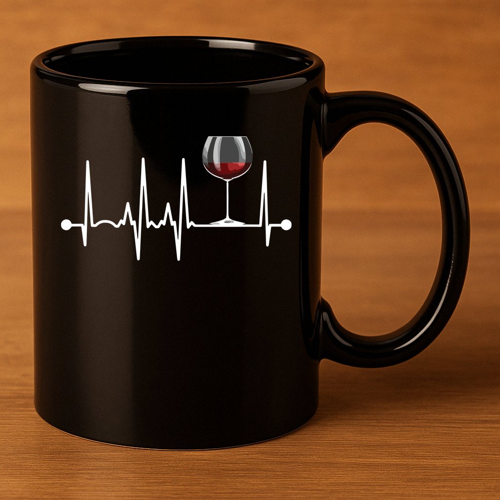 Wine Heartbeat Wine Drinker Lover Tasting Gift Wine Glass 11oz C Handle Ceramic Mug