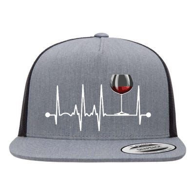 Wine Heartbeat Wine Drinker Lover Tasting Gift Wine Glass Flat Bill Trucker Hat