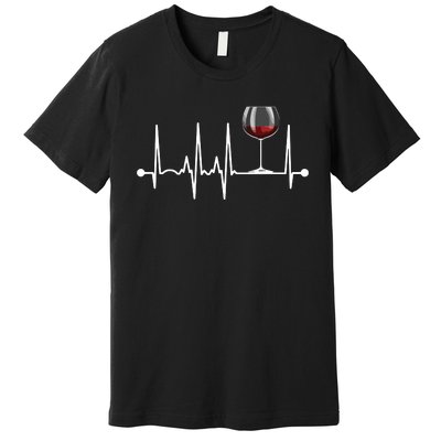 Wine Heartbeat Wine Drinker Lover Tasting Gift Wine Glass Premium T-Shirt