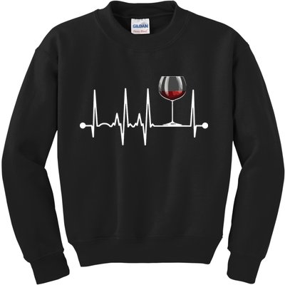 Wine Heartbeat Wine Drinker Lover Tasting Gift Wine Glass Kids Sweatshirt