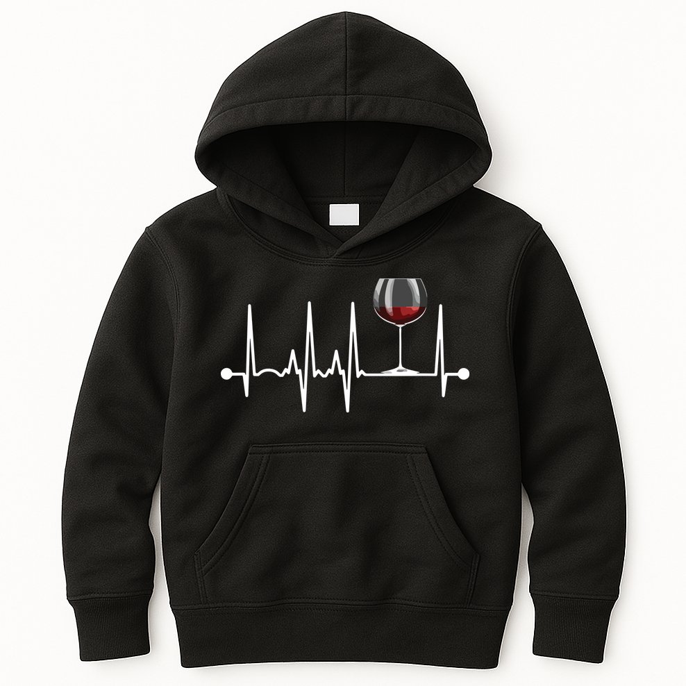 Wine Heartbeat Wine Drinker Lover Tasting Gift Wine Glass Kids Hoodie