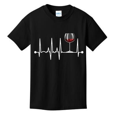 Wine Heartbeat Wine Drinker Lover Tasting Gift Wine Glass Kids T-Shirt