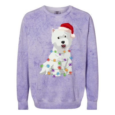 West Highland White Terrier Westie Christmas Lights Xmas Dog Long Sleeve Colorblast Crewneck Sweatshirt