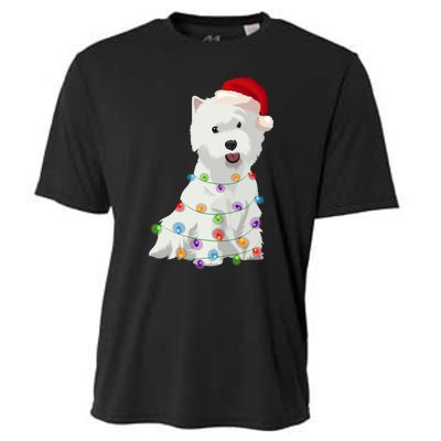 West Highland White Terrier Westie Christmas Lights Xmas Dog Long Sleeve Cooling Performance Crew T-Shirt