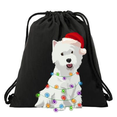 West Highland White Terrier Westie Christmas Lights Xmas Dog Long Sleeve Drawstring Bag