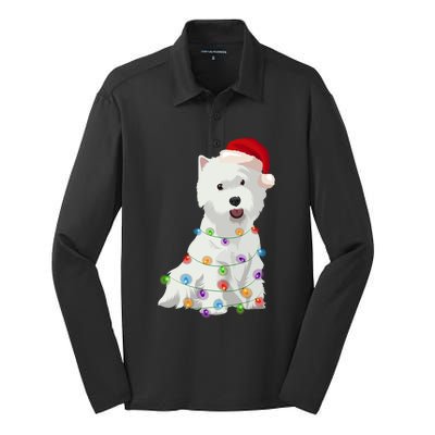 West Highland White Terrier Westie Christmas Lights Xmas Dog Long Sleeve Silk Touch Performance Long Sleeve Polo