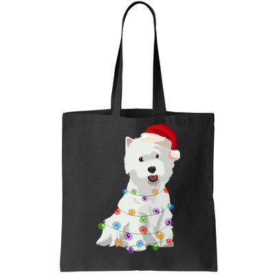 West Highland White Terrier Westie Christmas Lights Xmas Dog Long Sleeve Tote Bag