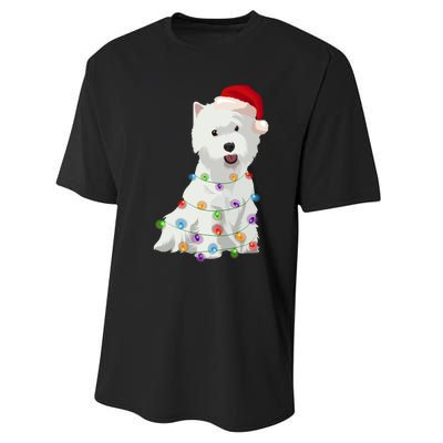 West Highland White Terrier Westie Christmas Lights Xmas Dog Long Sleeve Performance Sprint T-Shirt