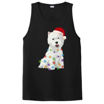 West Highland White Terrier Westie Christmas Lights Xmas Dog Long Sleeve PosiCharge Competitor Tank