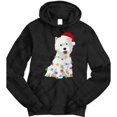 West Highland White Terrier Westie Christmas Lights Xmas Dog Long Sleeve Tie Dye Hoodie