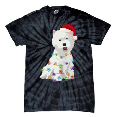 West Highland White Terrier Westie Christmas Lights Xmas Dog Long Sleeve Tie-Dye T-Shirt