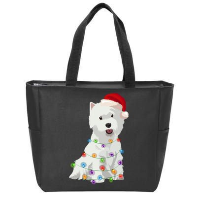 West Highland White Terrier Westie Christmas Lights Xmas Dog Long Sleeve Zip Tote Bag