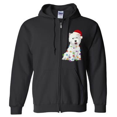 West Highland White Terrier Westie Christmas Lights Xmas Dog Long Sleeve Full Zip Hoodie