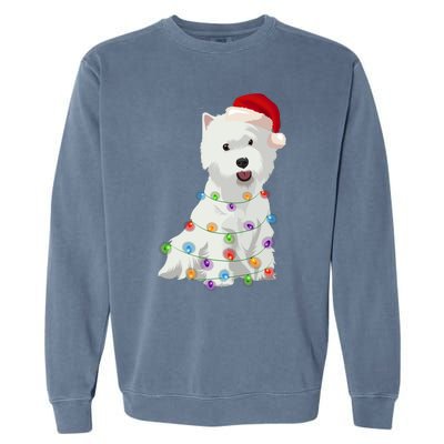 West Highland White Terrier Westie Christmas Lights Xmas Dog Long Sleeve Garment-Dyed Sweatshirt