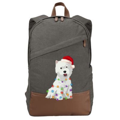 West Highland White Terrier Westie Christmas Lights Xmas Dog Long Sleeve Cotton Canvas Backpack