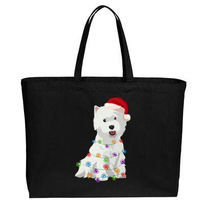 West Highland White Terrier Westie Christmas Lights Xmas Dog Long Sleeve Cotton Canvas Jumbo Tote