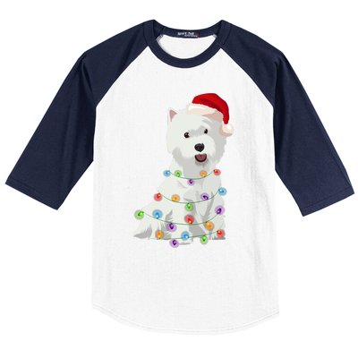 West Highland White Terrier Westie Christmas Lights Xmas Dog Long Sleeve Baseball Sleeve Shirt