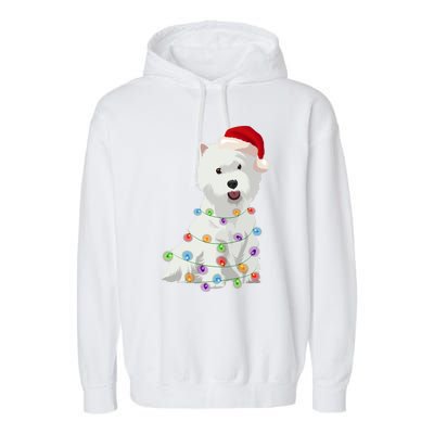 West Highland White Terrier Westie Christmas Lights Xmas Dog Long Sleeve Garment-Dyed Fleece Hoodie