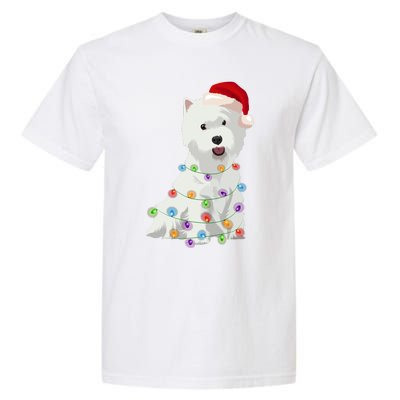 West Highland White Terrier Westie Christmas Lights Xmas Dog Long Sleeve Garment-Dyed Heavyweight T-Shirt