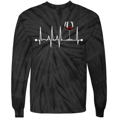 Wine Heartbeat Wine Drinker Lover Tasting Gift Wine Glass Tie-Dye Long Sleeve Shirt