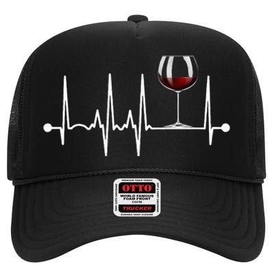 Wine Heartbeat Wine Drinker Lover Tasting Gift Wine Glass High Crown Mesh Back Trucker Hat