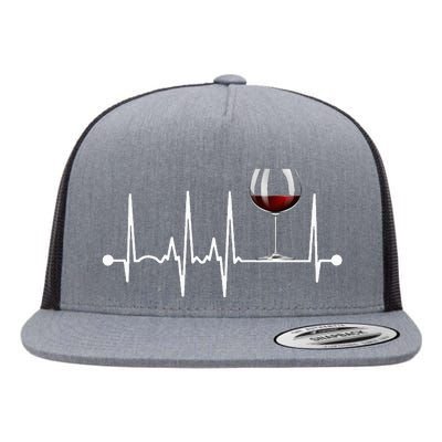 Wine Heartbeat Wine Drinker Lover Tasting Gift Wine Glass Flat Bill Trucker Hat