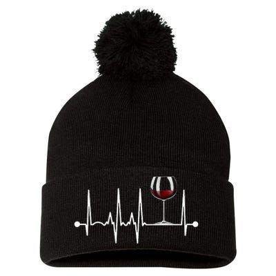 Wine Heartbeat Wine Drinker Lover Tasting Gift Wine Glass Pom Pom 12in Knit Beanie