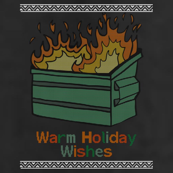Warm Holiday Wishes Trash Can Flame Ugly Christmas 7 Panel Mesh Trucker Snapback Hat