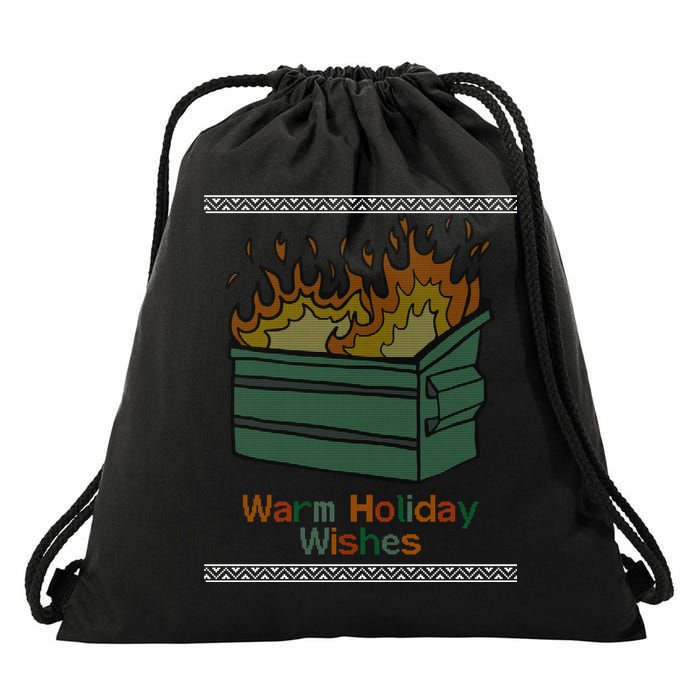 Warm Holiday Wishes Trash Can Flame Ugly Christmas Drawstring Bag