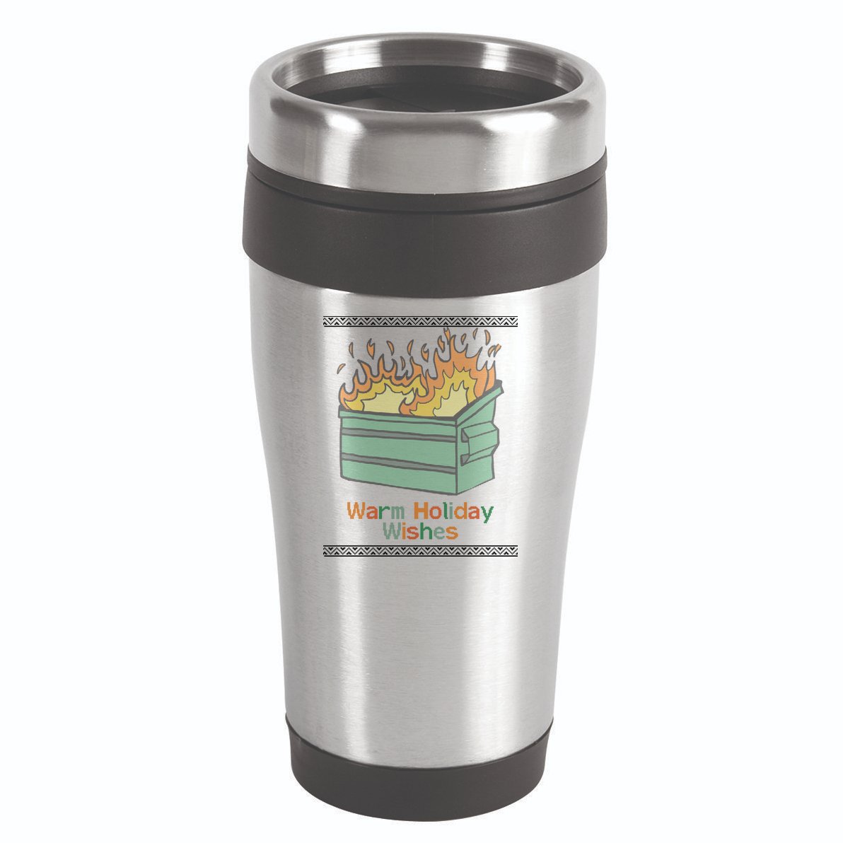 Warm Holiday Wishes Trash Can Flame Ugly Christmas 16oz Travel Tumbler