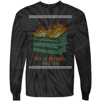 Warm Holiday Wishes Trash Can Flame Ugly Christmas Tie-Dye Long Sleeve Shirt
