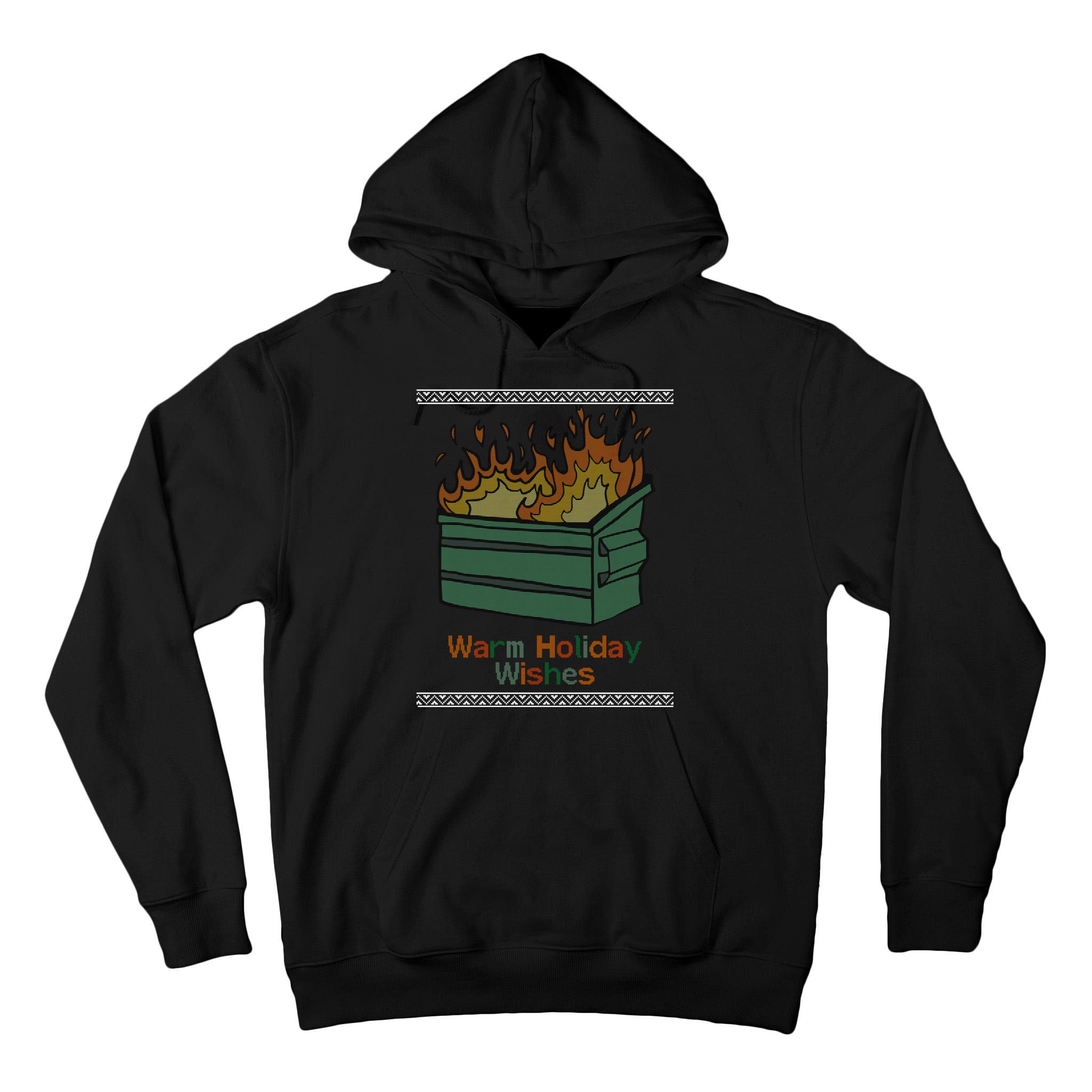 Warm Holiday Wishes Trash Can Flame Ugly Christmas Tall Hoodie