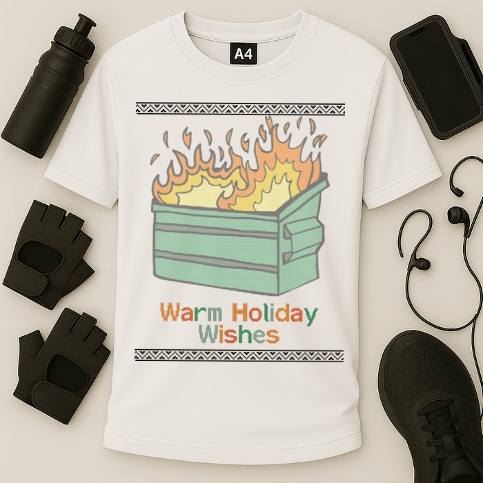 Warm Holiday Wishes Trash Can Flame Ugly Christmas Performance Shirt